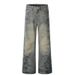 Men's Clothing Subculture Distressed Washed Pleated Washed Jeans Straight Leg Personality Trendy Casual Trousers_mkmklike.com
