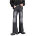 Nordmann Men's Flared Jeans American Retro Gradient Black Gray Spring Autumn Trendy Loose Straight Casual Pants_mkmklike.com