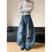 Men's Clothing Men's Loose Fit Washed Denim Jeans With Multi-Pockets & Embroidered Lettering - High Waist Straight Leg Streetwear Pants_mkmklike.com