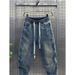 Men's Clothing Patchwork Jeans With Elastic Waist Men’s Summer Slim-Fit Stretch Jeans – Relaxed Cargo Pants With Drawstring Waist & Washed Finish_mkmklike.com