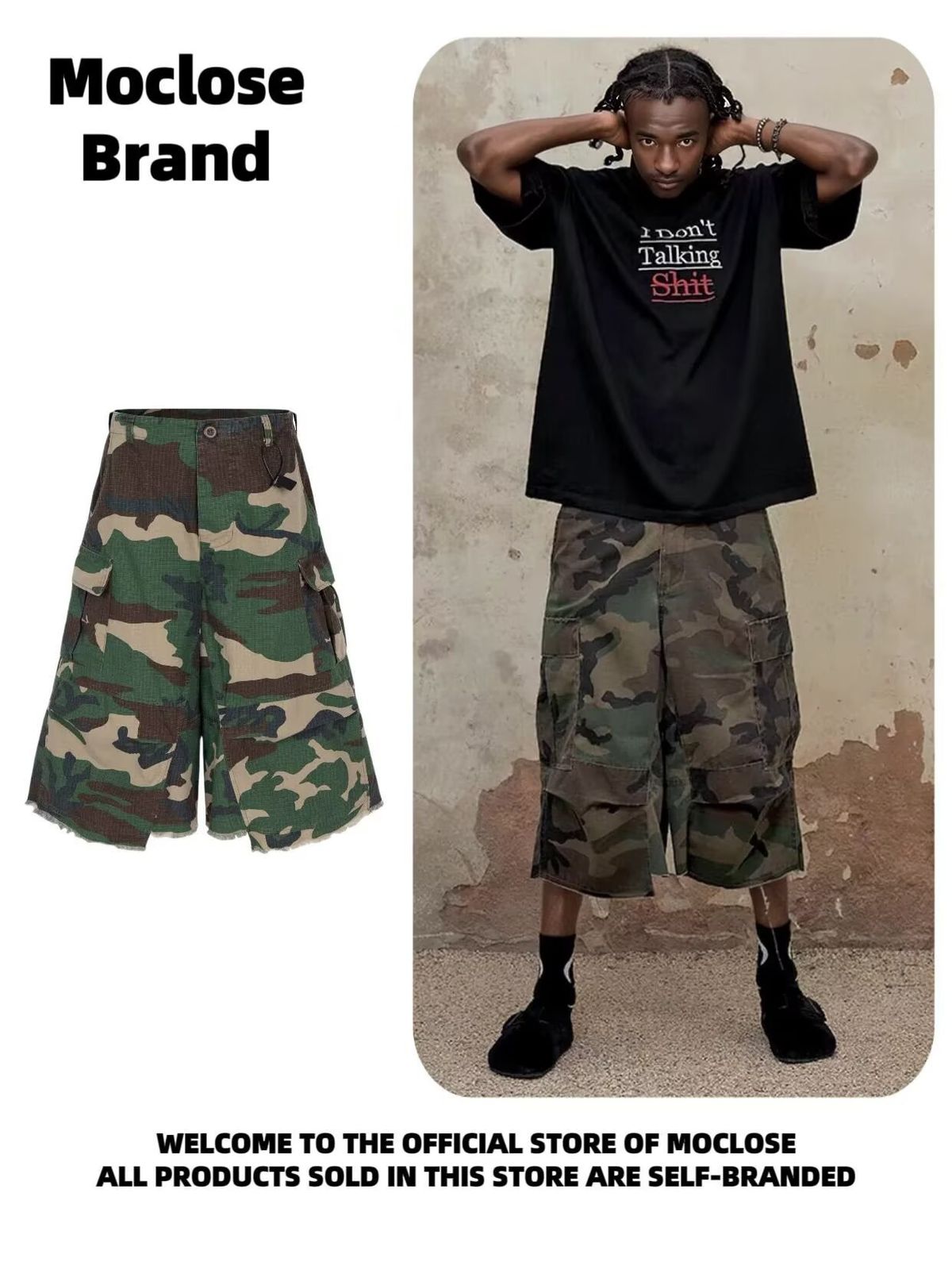 Men's Clothing Men's Trendy Hip Hop Denim Camouflage Shorts Baggy High Street Silhouette With Cargo Pockets 7/8 Length_mkmklike.com