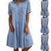 Women's Clothing Denim Dress Solid Color Plus Size Dress Plus Size Denim Dress – Oversized Cotton Shirt Dress (Light Blue, Dark Blue, Black)_mkmklike.com