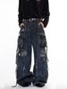 Men's Clothing Unisex Style Washed Distressed Multi Pocket Cargo Jeans Straight Leg Loose Fit Wide Leg Street Style Trendy_mkmklike.com