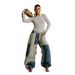 Women's Curved Edge Frayed Hem Jeans Two Tone Color Block Casual Cotton Denim Jeans With Belt Spring/Autumn Summer Collection_mkmklike.com