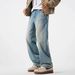 Men's Clothing Retro Washed Denim Jeans Straight Leg Loose Fit Trousers For Men And Women High End Style Niche Design Cool And Edgy Wide Leg_mkmklike.com