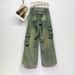 Women's clothing style three-dimensional multi-pocket washed jeans street retro loose wide-leg casual trousers cross-border women's clothing_mkmklike.com