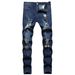 Men's Slim-Fit Distressed Jeans - Stretch Denim Pants With Ripped Details & Washed Blue (S-Xxxl, Skinny Fit, Unisex Streetwear)_mkmklike.com