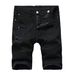 Men's High Street Zipper Elastic Slim Fit Denim Shorts Men's Casual White, Black, And Red Shorts With Holes, Versatile Five Inch Shorts_mkmklike.com