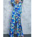 Women's Clothing new fashion printed bubble long-sleeved shirt lace-up wide-leg pants two-piece suit_mkmklike.com