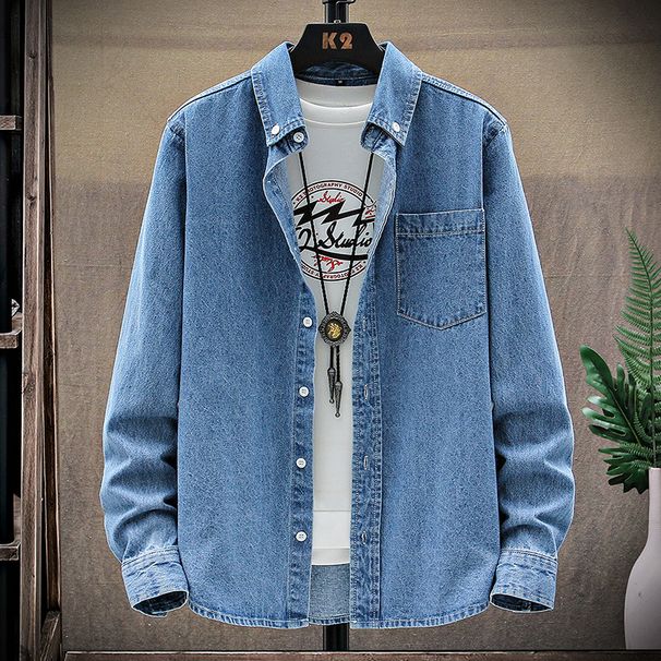 Men's Clothing Spring And Autumn Solid Color Youth Long Sleeved Denim Shirt Classic Casual Versatile Jacket_mkmklike.com