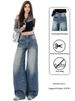 American-style Washed Whiskered High-waisted Wide-leg Jeans For Women, 2026 New Model, Loose Fit, Slimming, Embroidered_mkmklike.com