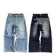 Men's High Street Hip Hop Casual Loose Wide Leg Straight Denim Jeans American Style Letter Print Washed Pants_mkmklike.com