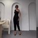Women's Clothing Oblique Collar Halter Slim Fit Top High Waist Straight Pants Set_mkmklike.com