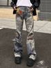 Men's Clothing High Street Retro Snake Pattern Digital Print Jeans Loose Flared Pants_mkmklike.com