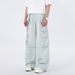 Men's Light Blue Cargo Jeans With Multiple Pockets - Y2K Streetwear, Hip-Hop Fashion, Wide-Leg High-Waisted Pants For Casual & Stylish Outfits_mkmklike.com