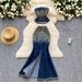 Women's Clothing Pure And Slim Fit Sleeveless Denim Tube Top Vest High Waist Fishtail Skirt_mkmklike.com
