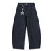 Men's Loose Fit American Street Style Washed Scythe Jeans With Belt And Pentagram Pendant, Wide Leg Pants_mkmklike.com