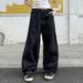 Unisex American Streetwear Baggy Jeans - Oversized Scythe Cut With Detachable Belt (Deep Blue, S-3XL, Low-Rise Straight Leg)_mkmklike.com