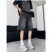 Men's Retro Trendy Distressed Denim Shorts Loose Straight Leg Five Point Jacquard Pants American Niche Trendy Brand_mkmklike.com