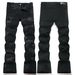 Men's Clothing Black High Street Slim Fit Flare Jeans For Men Youth Nightclub Embroidered Stretch Denim 8275_mkmklike.com