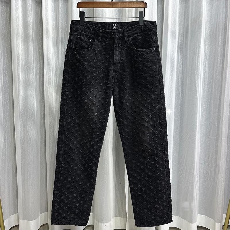 Men's Clothing Pants High Street Ins Trendy Brand Jacquard Full Print Design Jeans Men's Loose Wide Leg Pants Trend_mkmklike.com