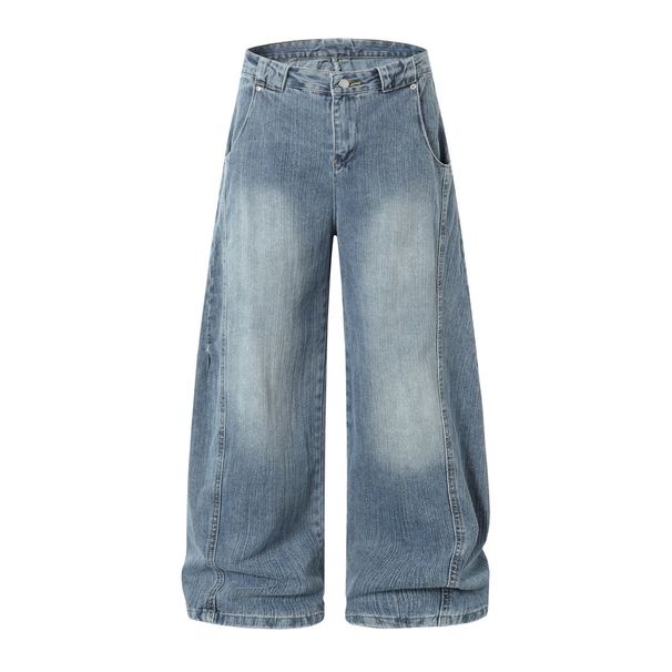 American Style Loose Wide-Leg Jeans For Men, Trendy Brand, Distressed Washed Faded Straight-Leg Pan, Versatile Dad_mkmklike.com