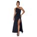 Women's Clothing style sling oblique shoulder pleated slit A-line dress_mkmklike.com