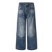 Distressed Washed White Denim Wide-Leg Men's Hip-Hop Trend Heavy-Duty Rivet Decorative Design Straight-Leg Pants_mkmklike.com