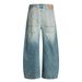 Washed White Denim Jeans Loose Fit Wide Leg Long Men's Punk Street Style Ruched Design Pocket Cargo Pants_mkmklike.com