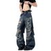 Dirty Dyed Ripped Jeans Men's Straight Loose Wide Legs American High Street Pants Trendy Brand Ruffian Handsome Beggar Design Trousers_mkmklike.com