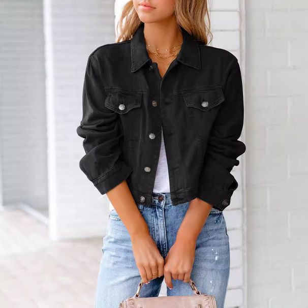Women's Clothing Denim Jacket Long Sleeve Casual Slim Fit Spring Coat For Work & Daily Wear With Solid Color_mkmklike.com