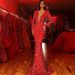 Women's Clothing Dress Fishtail Edge Red Sparkling Long Sleeve V-neck Dress Long Skirt_mkmklike.com