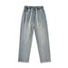 LKTM Men's Straight Leg Jeans Elastic Waist High Street Retro Loose Wide Leg Pants American Streetwear_mkmklike.com