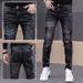 Men's Stretch Skinny Jeans With Printed Design - Slim Fit Denim Pants For Teen Boys, Comfortable & Stylish Casual Wear_mkmklike.com