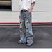 High Street Retro Ink Wash Ripped Jeans Men's Trendy Brand Hiphop Loose Slim Casual Wide Leg Men's Pants_mkmklike.com
