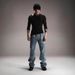 Men's Casual Washed Blue Jeans High Elasticity Loose Fitting Slightly Flared Distressed And Faded Finish With Totem Pattern_mkmklike.com