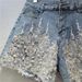 Women's Clothing New Street Blasting Heavy Duty Beaded High Waisted Slim Denim Shorts For Women Fashionable And Versatile Wide Leg Hot Pants_mkmklike.com