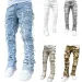 E15E Mens Stacked Jeans Fit Ripped Destroyed Straight Denims Pants Vintage Hip Hop Trouser Streetwear 240415_mkmklike.com