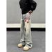 Men's Clothing Men's Retro Washed Distressed Jeans High Street Casual Straight Leg Slimming Loose Fitting Slightly Flared Long Pants_mkmklike.com