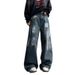 Men's American Style Trendy Paint Splatter Jeans High End Casual Wide Leg Loose Straight Leg Trousers Spring Style Long Pants_mkmklike.com