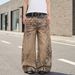 Retro Leopard And Tiger Print Patchwork Jeans High Waisted Wide Leg Slimming Floor Length Pants Men's Clothing Denim_mkmklike.com