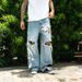 Distressed Washed Denim Jeans For Men & Women - Y2K Streetwear Low-Rise Straight Leg Pants With Patch & Letter Design_mkmklike.com