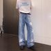 Old Paint Graffiti Five-pointed Star Straight Loose Jeans Men's 2025 Summer New Trendy Versatile Long Pants_mkmklike.com
