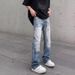 Men's Clothing Men's Style Ripped Denim Jeans Lightning Bolt Pattern Washed Loose Fit Straight Leg Slightly Flared Slimming Clean Fit_mkmklike.com
