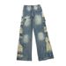 Men's Cleanfit Distressed Ripped Jeans, Baggy Bootcut Trousers With Destroyed Details For Summer High Street Style_mkmklike.com