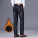 Men's Slim Fit Skinny Jeans Stretch Fleece Lined Thickened Black Casual Denim Midweight Polyester Trousers Simple Wear_mkmklike.com