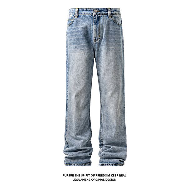 American Retro Washed Marble Pattern Cleanfit Jeans For Men, Trendy Straight Loose Casual Wide-leg Pants_mkmklike.com