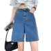 Women's High-Waisted Denim Shorts Summer Thin Style 5 Point Mid-Length Straight Leg Loose Fit Slimming Wide Leg 2026 New Fashion_mkmklike.com