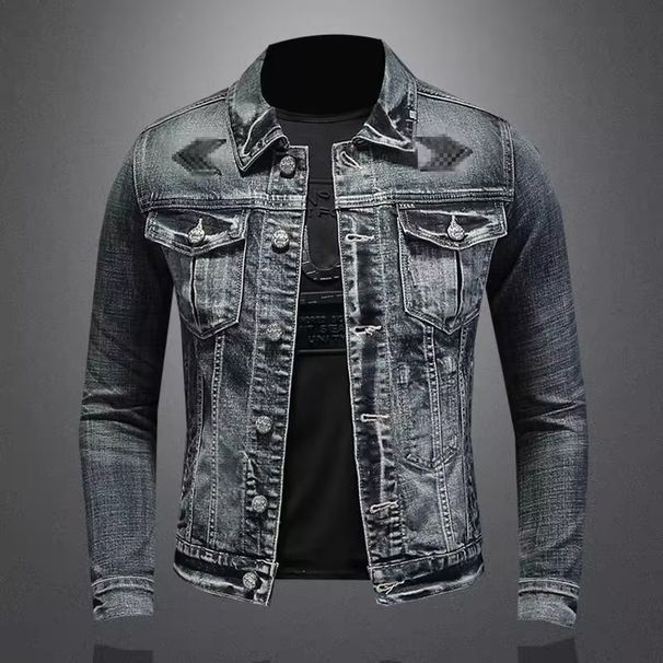 Men's Clothing Fashion Stand Collar Zipper Lapel Motorcycle Denim Jacket Personality Retro Sports Tops Men's Casual Trendy Coat_mkmklike.com