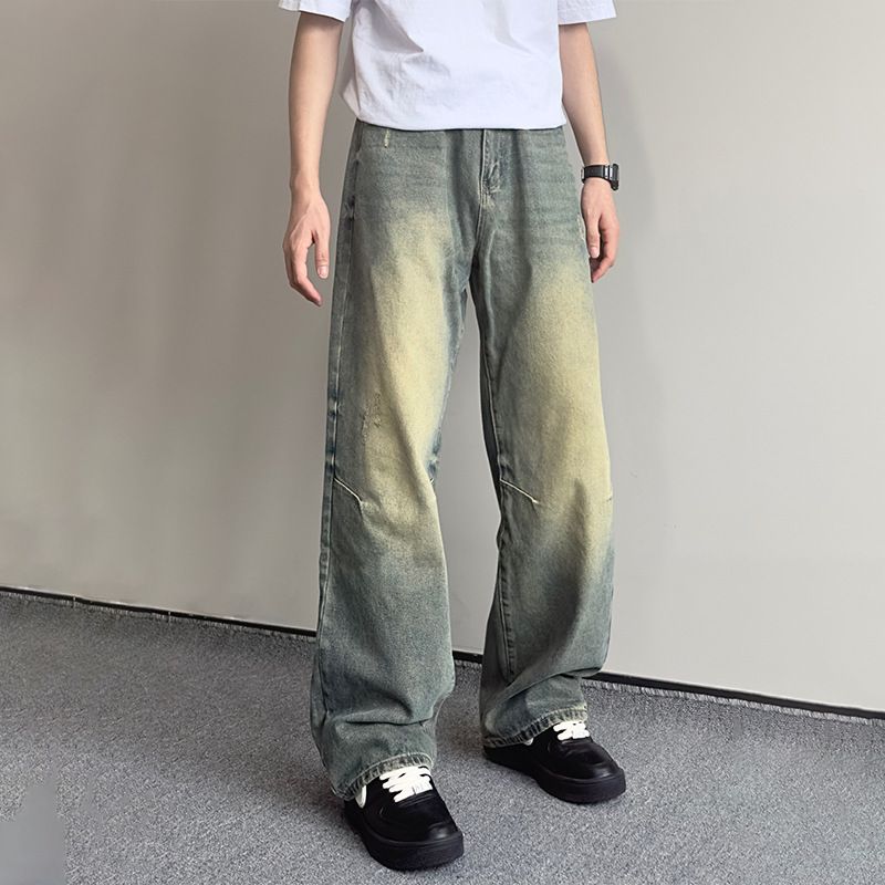 Nordmann Straight-Leg Jeans For Men European And American Style Versatile Cool Casual High Street Loose Wide-Leg Washed Vintage_mkmklike.com